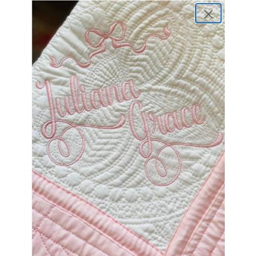 Personalized Heirloom Quilt Includes two names and bow embroidery,Custom Monogrammed Blanket, Baby Quilt, Nursery blanket, Baby Gift,New Mom