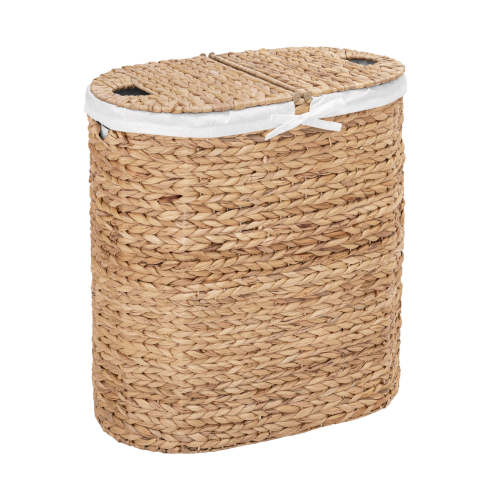 Natural Handwoven Lidded Oval Double Laundry Hamper – Seville Classics