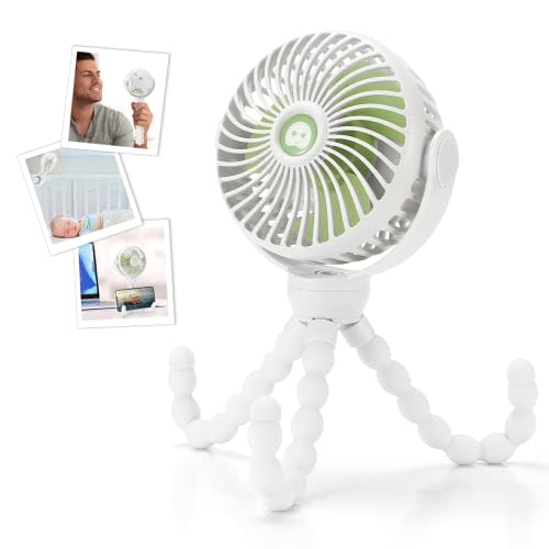 snawowo Upgraded 4000mAh Baby Stroller Fan, 360°Rotation Mini Portable Fan with Flexible Tripod Clip On Stroller Treadmill Bike Crib Car Seat, USB or Battery Powered Handheld Personal Fan