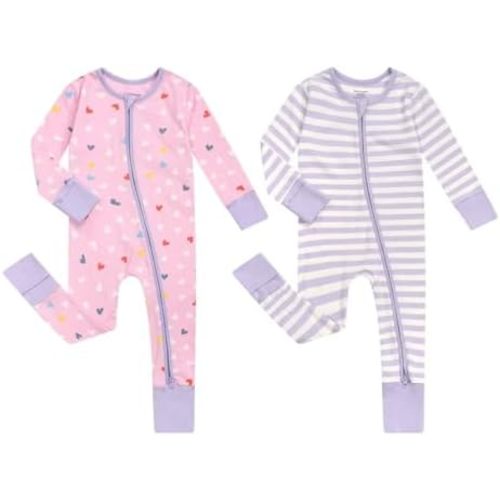 Teach Leanbh Unisex Baby 2 Pack Cotton Pajamas with Mittens and Feet Cuffs 2 Way Zipper Long Sleeve Romper Sleep and Play