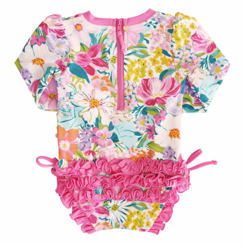 Long Sleeve Rash Guard With Ruffle Bottom | Seaside Blooms