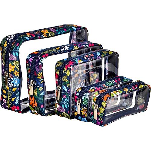 TSA Approved 5-Piece Diaper Bag Organizer Pouch Set Clear Waterproof TPU Kids Toiletry Storage Set Travel Packing Clutch Cube Bags for Baby Nursing