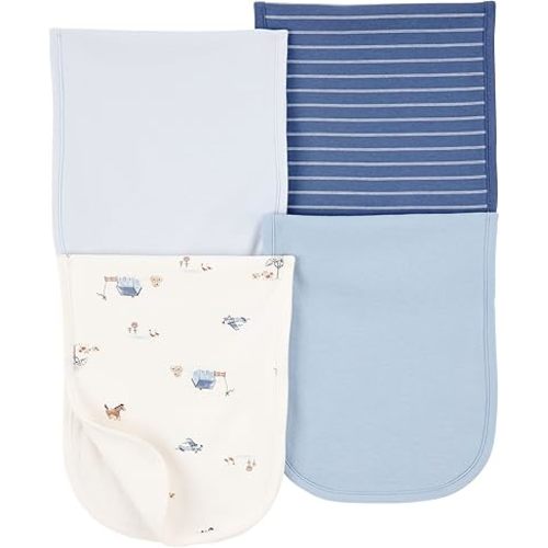 Carter's Baby Boys 4 Pack Cotton Burp Cloths (Ivory/Blue)