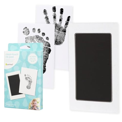 Pearhead Newborn Baby Handprint and Footprint Kit - No Mess Clean-Touch Ink Pad With Impression Cards, Safe for Skin, Perfect Keepsake for Family, Acid-Free, Smudge-Proof, Black, 3 Piece Set