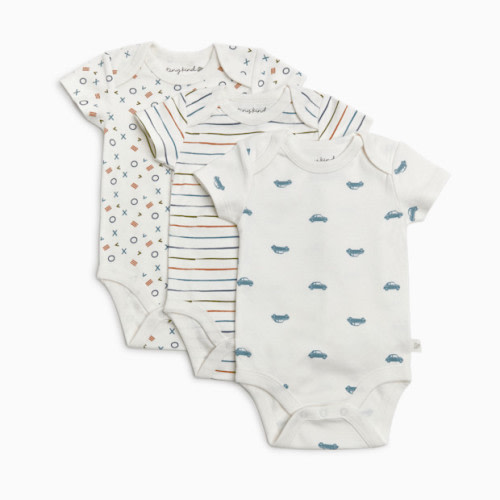 Tiny Kind 3 Pack Assorted Organic Cotton Bodysuits - Assorted Blues, 0-3 M
