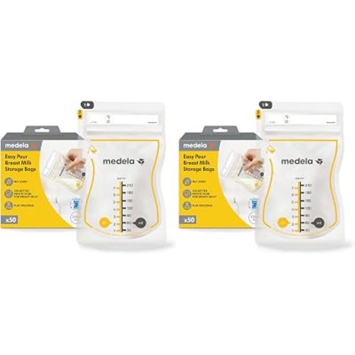 Medela Easy Pour Breastmilk Storage Bags | 50 Count 210ml | Disposable Leakproof Breast Milk Bags with Milk Protection | Recyclable & BPA Free (Pack of 2)