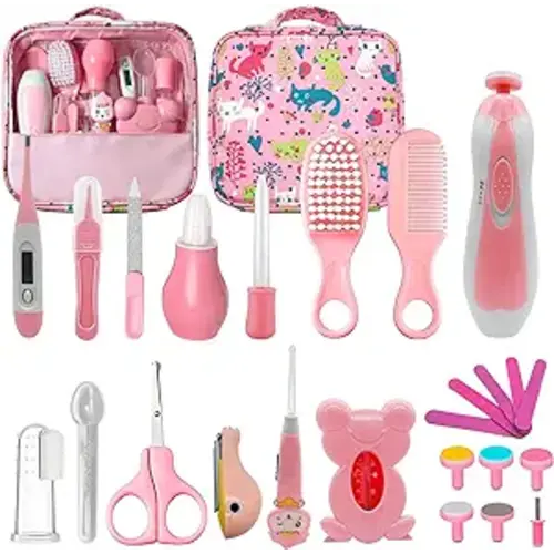 Baby Healthcare and Grooming Kit, 26 in 1 Baby Electric Nail Trimmer Set Newborn Nursery Health Care Set for Newborn Infant Toddlers Baby Boys Girls Kids Haircut Tools (Red) - Red 26 in 1