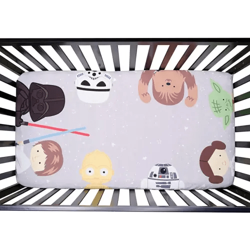 Lambs & Ivy Star Wars Galaxy Cotton Fitted Crib Sheet - Yoda/Darth Vader/R2D2