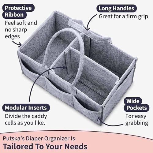 PUTSKA Baby Diaper Caddy Organizer Nursery Basket - A Baby Basket Gift Registry For Baby Shower List. This Is A Baby Must Haves Essentials. Neutral Baby Stuff For Newborn Boy Nursery Decor Or Girl - A Diaper Caddy Alone