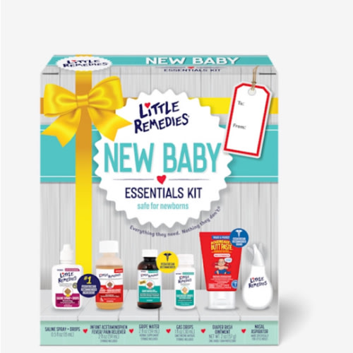 Little Remedies New Baby Essentials Kit with Saline Nasal Spray, Diaper Rash Cream, Gas Relief Drops, Gripe Water & More, Safe for Newborns