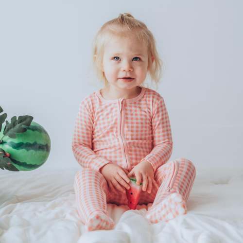 Print Footie with 2 Way Zipper in Cake Pop Gingham