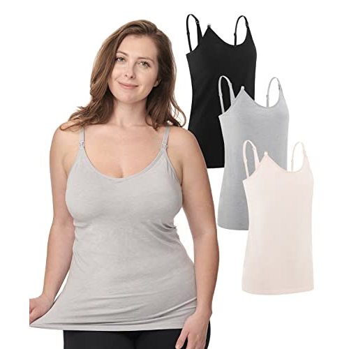 Under Control Nursing Cami Tank Tops for Breastfeeding Women Nursing Tops Maternity Shirts, Camisoles with Built in Bra 3Pack