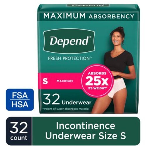 Depend Fresh Protection Incontinence Underwear for Women, Adult Diapers, S, 32 Count