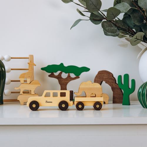 Safari Play Set For Kids Wooden Toys For Toddlers Baby Boy Gift Personalized Safari Nursery Decor 3 Year OId Sensory Toys Baptism Boy Gifts