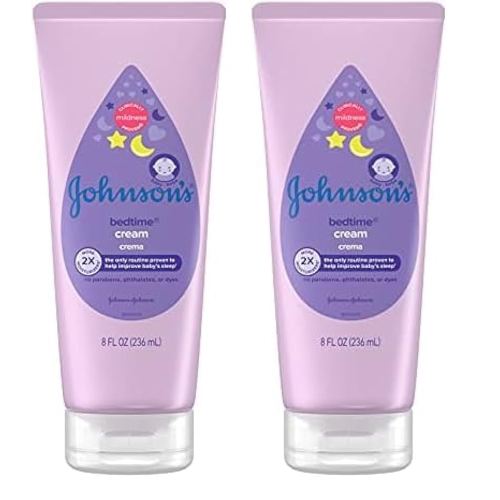 Johnson's Baby Bedtime Moisturizing Body Cream, Relaxing Aromas, Night Time Baby Massage Cream for Dry Skin Relief, Hypoallergenic, No Parabens, Phthalates or Dyes, 8 fl. oz (Pack of 2)