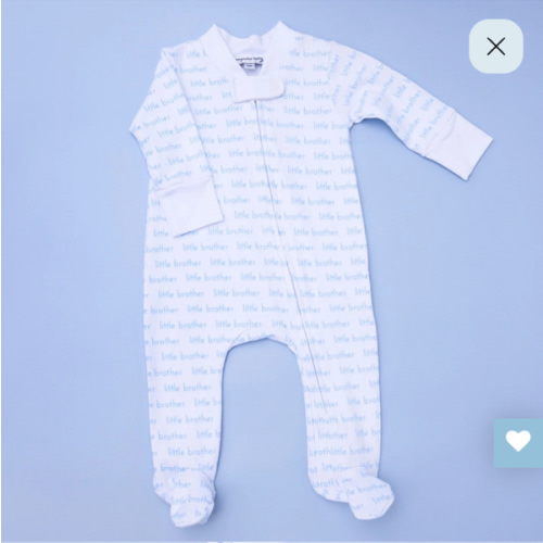 Magnolia Baby Boy Little Brother Print Zip Footie
