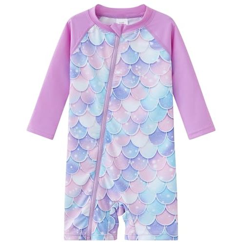 UMELOK Baby Girls' One Piece Swimsuit Full Zip UPF 50+ Sun Protection Swimwear Rash Guard Swim Suit