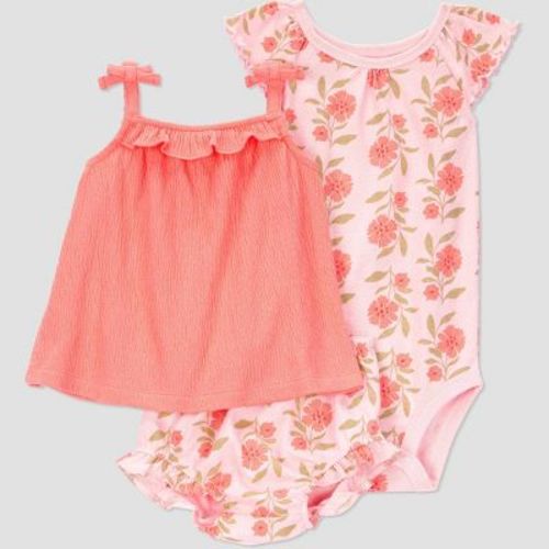 Carter's Just One You® Baby Girls' Coral Floral Top & Bottom Set - 18M: Lightweight Sleeveless Tank, Bodysuit & Diaper Cover