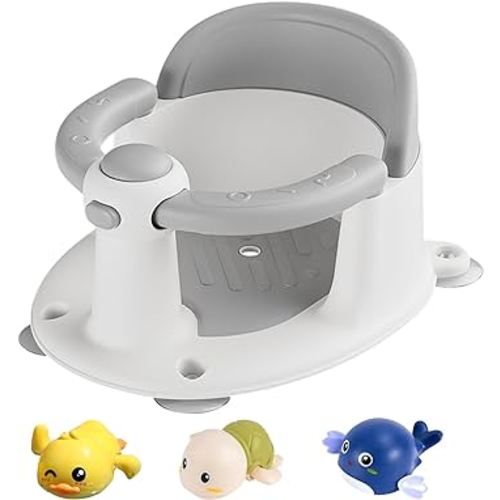 Baby Bath Seat for Babies 6 Months & Up, Bath Seats for Babies Sitting Up, Non-Slip Toddler Bath Seat, Baby Bathtub Seat with Suction Cup, Grey