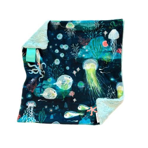 Deep Sea Lovey Blanket.  Jellyfish Lovey for Babies.  Minky Lovie blanket. Ocean Sea Creatures Lovy, Star Fish