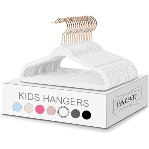 BAGAIL Kids Velvet Hangers 11 Inches Children's Clothes Hangers Non-Slip Baby Hangers for Infant/Toddler (White/Rose Gold,50pack) - Baby-50 Pack