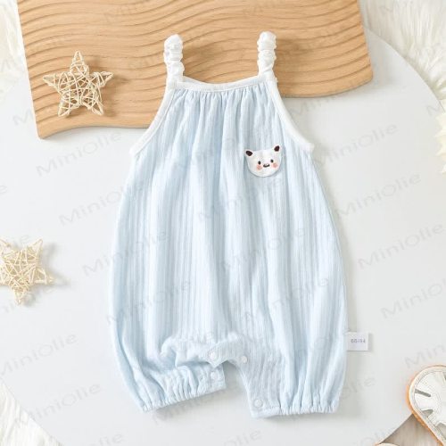 6-12 mos- light blue- Baby Cute Patch Suspender Romper