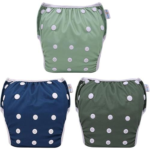 Babygoal Swim Diapers 3 Pack for 8M-3T Infant and Toddler, Reusable Adjustable Washable for Baby Swimming Lessons 3ZSD38-B
