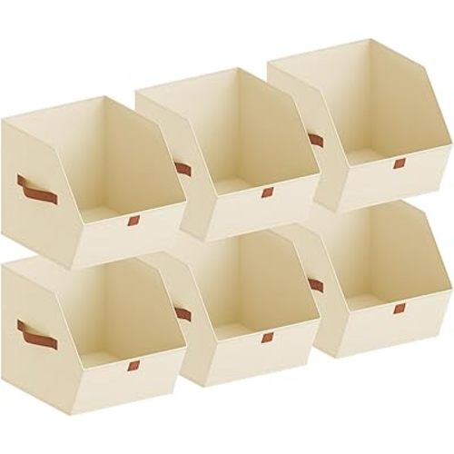 Fabric Closet Storage Cubes - 6 Pack Square Storage Bins with Dual Handles for Clothes, Towels, Toys, Cube Storage Organizers for Bedroom, Nursery, Shelves, Closet, Small Spaces, Beige