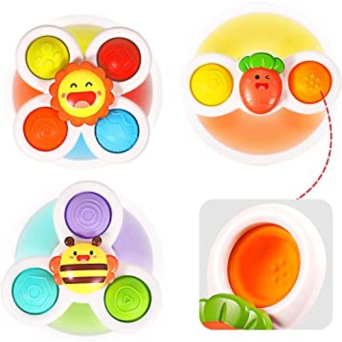 3PCS Suction Cup Pop up Fidget Spinner Toys for 1 2 Year Old Boys and Girls Baby 12-18 Months|1st Birthday Gifts Sensory Bath Toys for Toddler 1-3