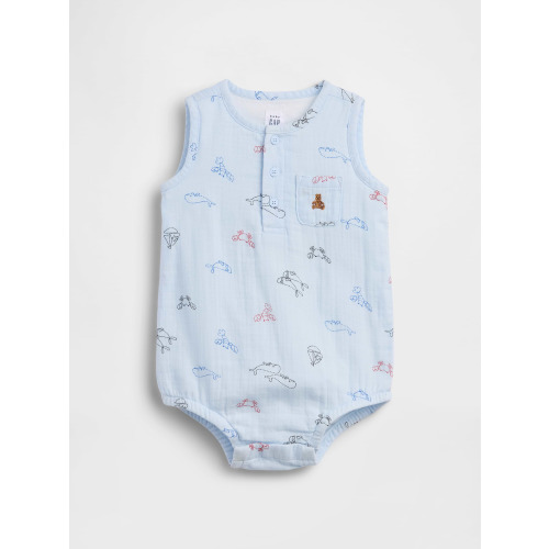 Baby Cotton Gauze Henley Pocket Tank Bodysuit