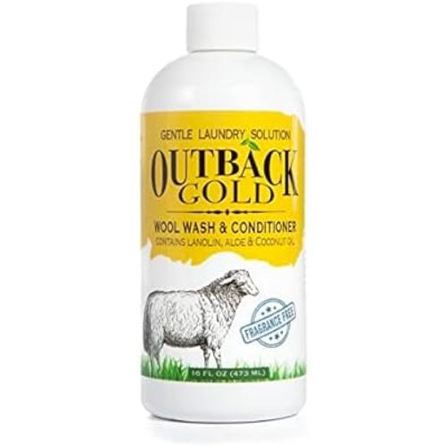 Outback Gold Wool Wash, 16 Oz, HE Compatible, Plant Based, Unscented, Fragrance Free, Neutral pH Laundry Detergent for Wool, Cashmere, Silk, Sheepskin, Baby Items, Mild and Enzyme Free, Made in USA