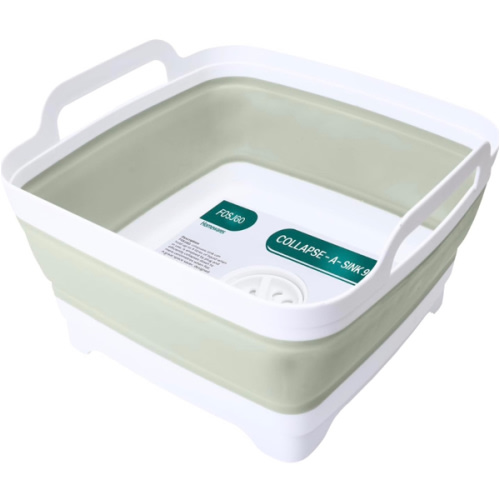 Collapsible Dish Basin with Drain Plug and Carry Handles - 9L Capacity, Portable Sink Tub for Camping and RV