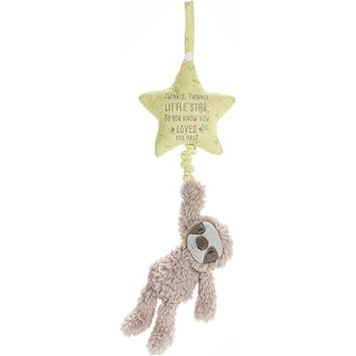 DEMDACO Musical Pull Toy 22 x 6 Inch Polyester, Soft Cuddly, Plush Stuffed Animal, Plays Twinkle, Twinkle, Little Star, Brown and Green, Sloth