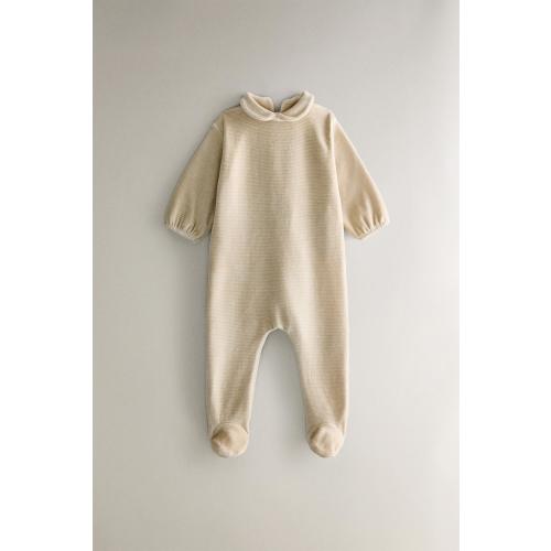 CHILDREN'S STRIPED FOOTED ROMPER - Sand | ZARA United States