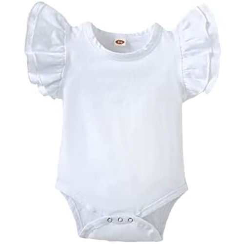 Baby Girls Ruffle Short Sleeve Bodysuit Infant Girl One Piece Romper Toddler Girl Solid Color Jumpsuit