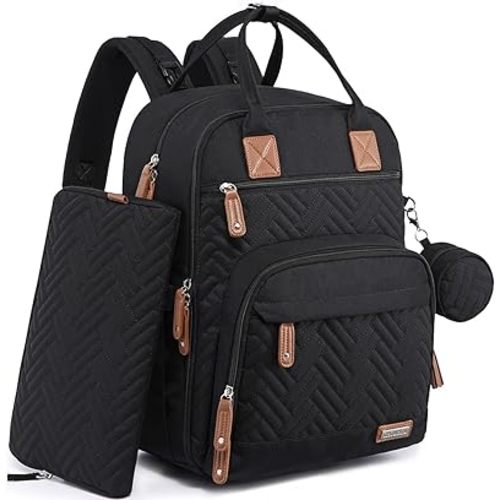 iniuniu Diaper Bag Backpack, 4 in 1 kit Large Unisex Baby Boys Girls Waterproof Travel Back Pack with Diaper Pouch, Washable Changing Pad, Pacifier Case and Stroller Straps, Black