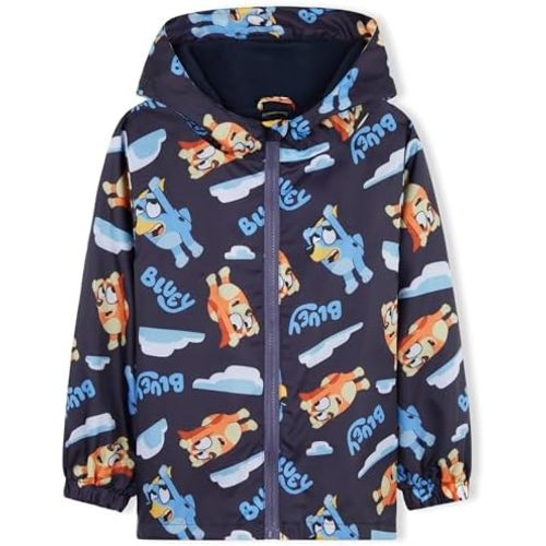 Bluey Girls Raincoat With Hood, Waterproof Fleece Lined Outdoor Rainwear For Kids