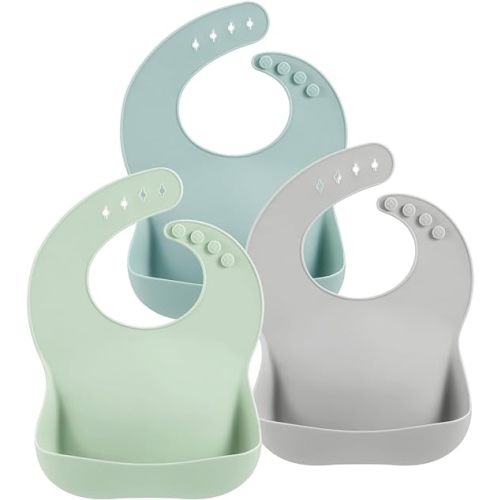 PandaEar 3 Pack Silicone Baby Bibs for Boys Girls| Waterproof Toddler Bibs| Adjustable Unisex Baby Bibs for Eating| BPA Free Soft Durable Silicone Bibs with Large Food Catcher