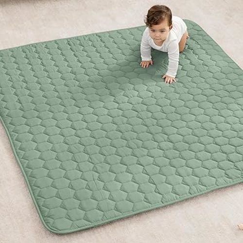 Comfy Cubs Premium Play Mat, Square, 56” x 56” - Soft and Comfortable Kids & Toddler Play Mat with Non-Slip Bottom - Plush Quilted Top Baby Mat for Floor for Playtime and Relaxation - Sage