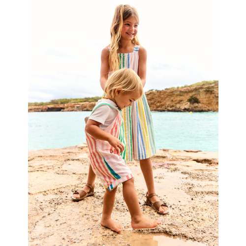 Button Overalls Set-Multi Stripe