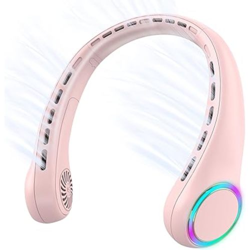 Neck fan, Portable Fan with 5-17H Lifespan, 4000mAh Neck fan air conditioner with 3 Adjustable Speeds and 64 Cool Lights, Nice Rechargeable Fan, Hands-Free Cooling Neck fan for Summer (Pink)