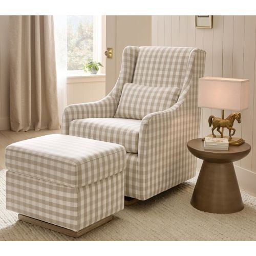 Pottery Barn Stationary Glider Performance Gingham Taupe