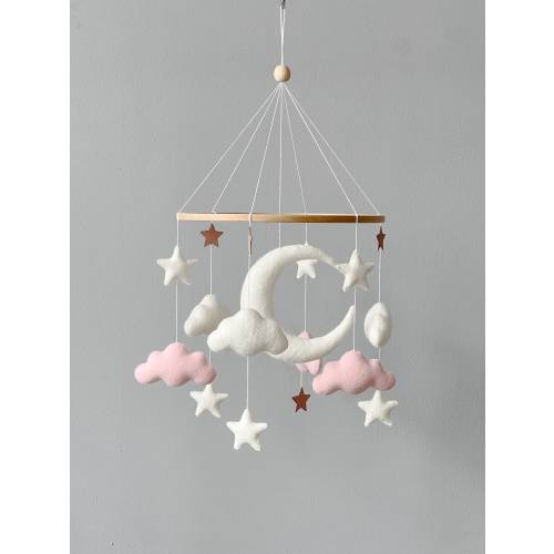 Cloud Baby Mobile - Baby GirlMobile - Rain Cloud Baby Crib Mobile - White Pink Mobile for Nursery - Gender Neutral Nursery Mobile