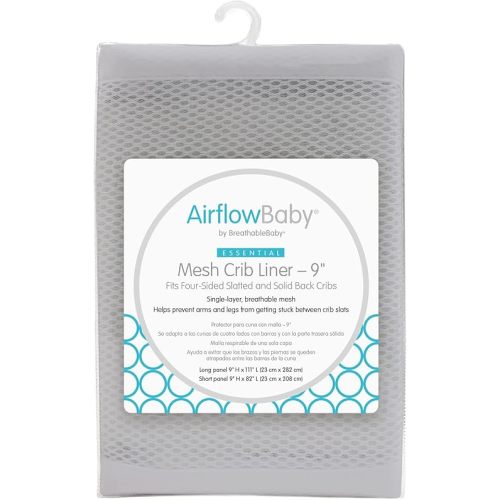 Breathable Mesh Liner for Full-Size Cribs, 9" H (23cm) Essential 2mm Mesh, Gray (Size 4FS Covers 3 or 4 Sides)