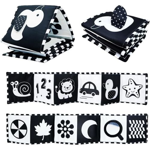 Black and White Baby Toys, Tummy Time High Contrast Newborn Toys 0-3 Months, Soft Baby Book, Visual Stimulation Montessori Sensory Infant Toys 0-6-12 Months, Shower Gift for Boys Girls