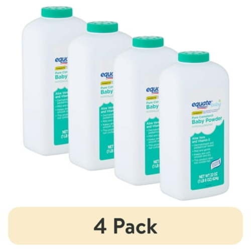 (4 pack) Equate Baby Pure Cornstarch Baby Powder with Aloe and Vitamin E, 22 oz