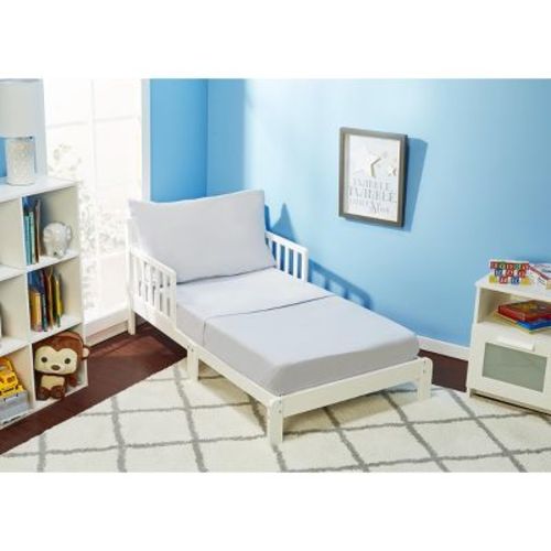 EVERYDAY KIDS 3 Piece Toddler Sheet Set - Soft Microfiber Toddler Bedding - Includes a Flat Sheet, a Fitted Sheet and a Pillowcase - Solid Grey