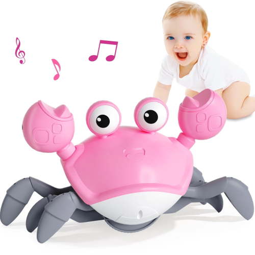 Crawling Crab Baby Toy for 0-6 6-12 12-18 36 Months Tummy Time Toys with Music and LED Light Montessori Musical Toy for Kids Age 1 2 3 Year Old Birthday Gift for 1-3 Toddler