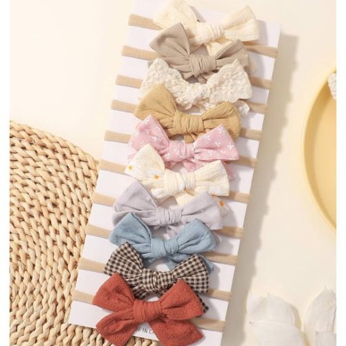 doboi 10PCS Baby Girls Headbands Hair Bows Nylon Linen Hairbands Handmade Hair Accessories for Newborn Infant Toddlers Little Girl and Kids