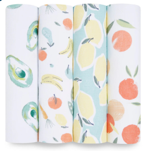Fruit Print Cotton Muslin Swaddle 4pk | aden + anais